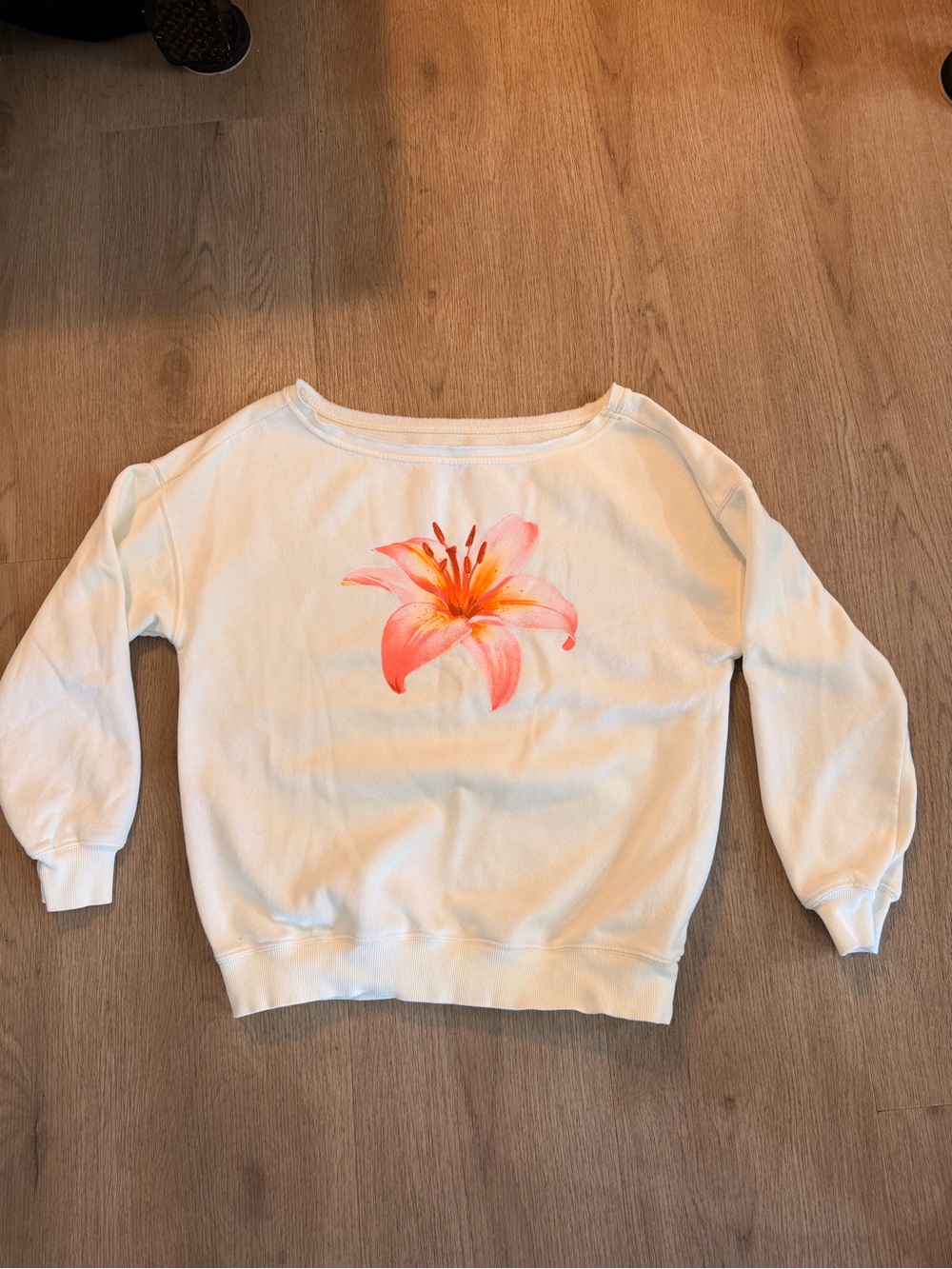 RSQ White Sweatshirt with Pink Orange Floral Graphic